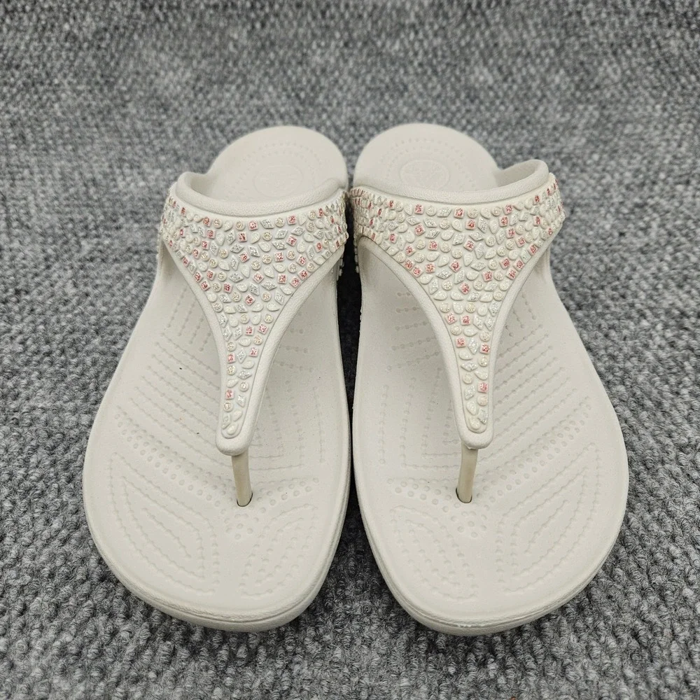 Crocs Sloane Women's 11 Oyster Sandals Flip Flops Embellished Rhinestone Wedge‎